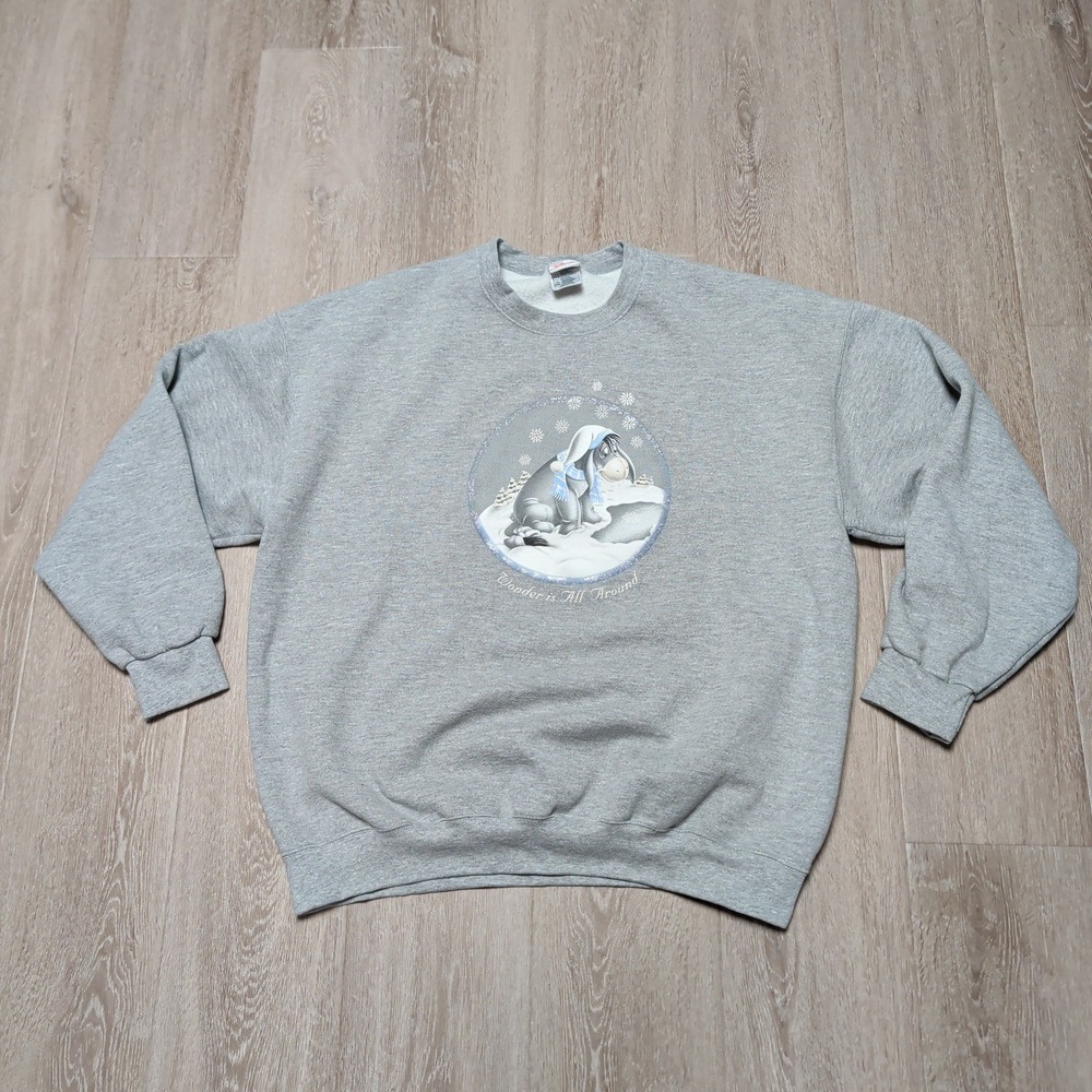 Vintage Disney Store Eeyore Gray Crewneck Sweatshirt Winter XXL Wonder is Around